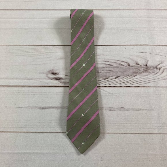 Hermes Other - Herme's Mens Green & Pink Stripes Luxury Tie 100% Silk Necktie